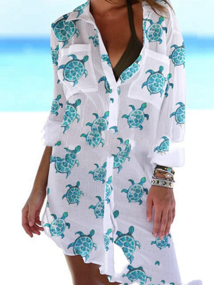 Beach Turtle Long Shirt Dress