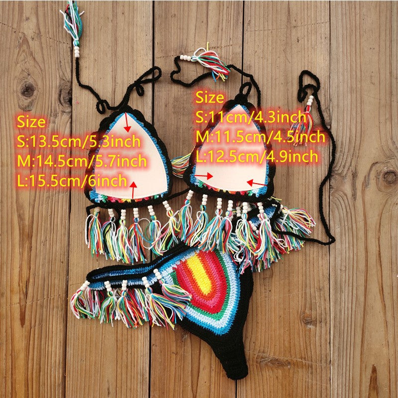 Handmade Crochet Bikini Suit Swimsuit Tassel