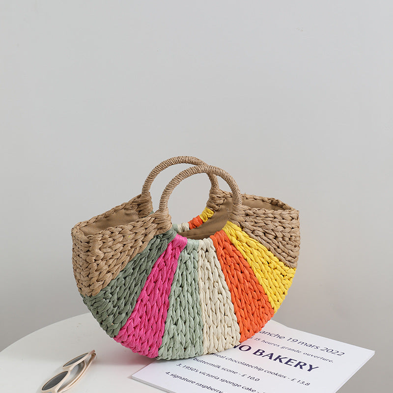 Nixie Rainbow Straw Beach Bag