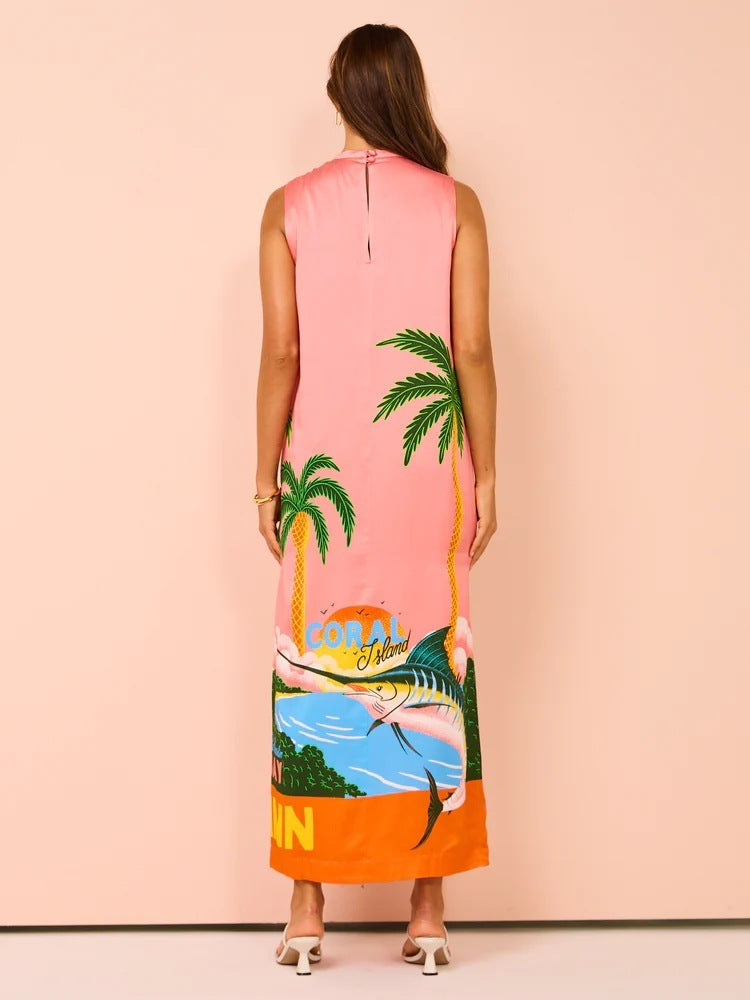 Palms Vacation Satin Dress