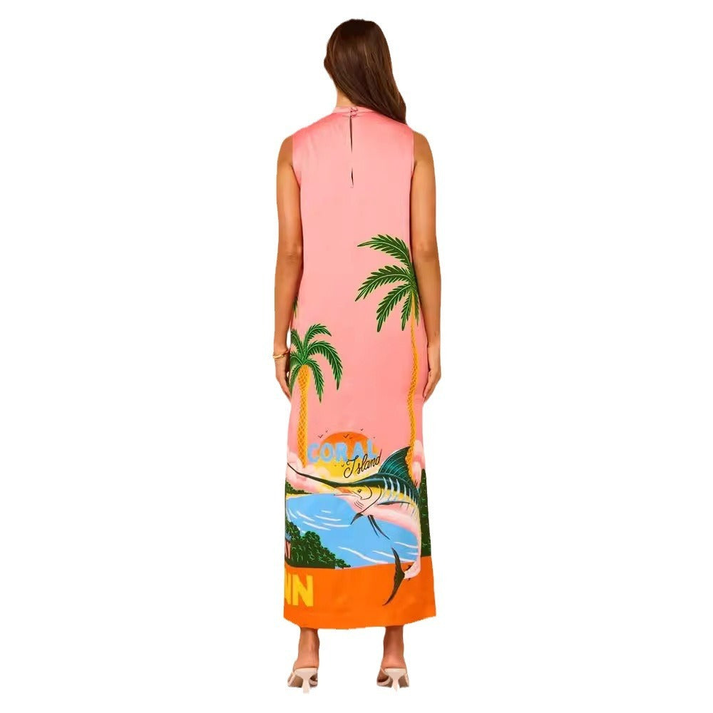 Palms Vacation Satin Dress