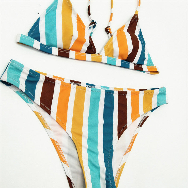 Striped split swimsuit