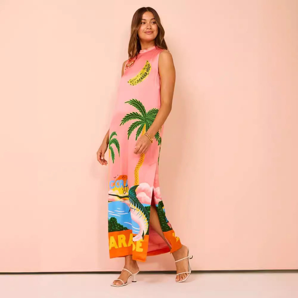 Palms Vacation Satin Dress