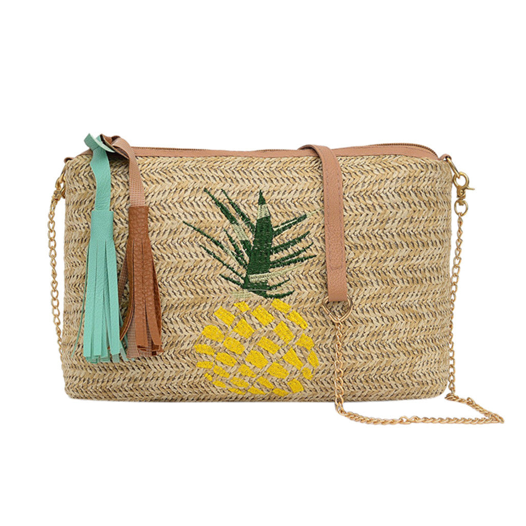 Women's beach tassel straw bag