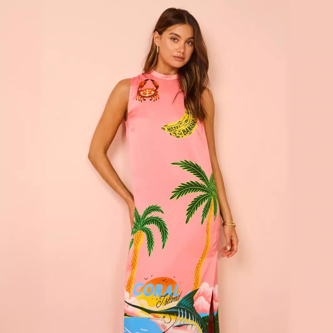 Palms Vacation Satin Dress