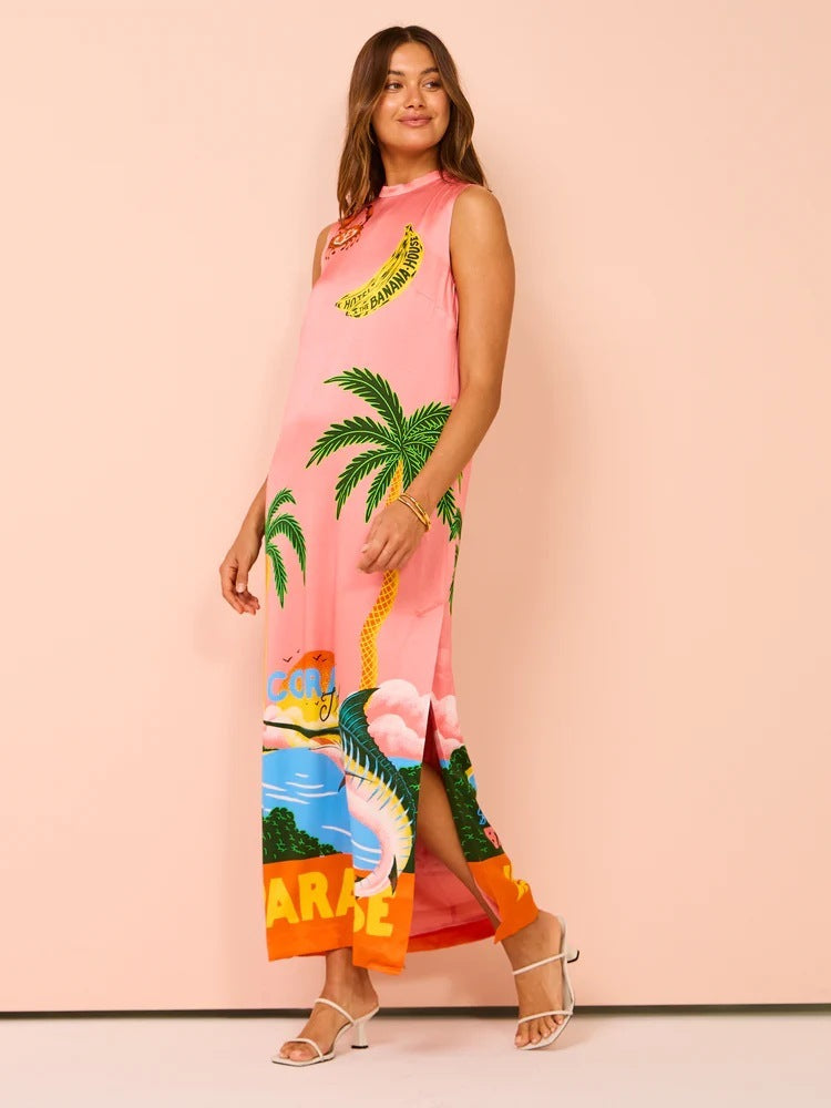 Palms Vacation Satin Dress