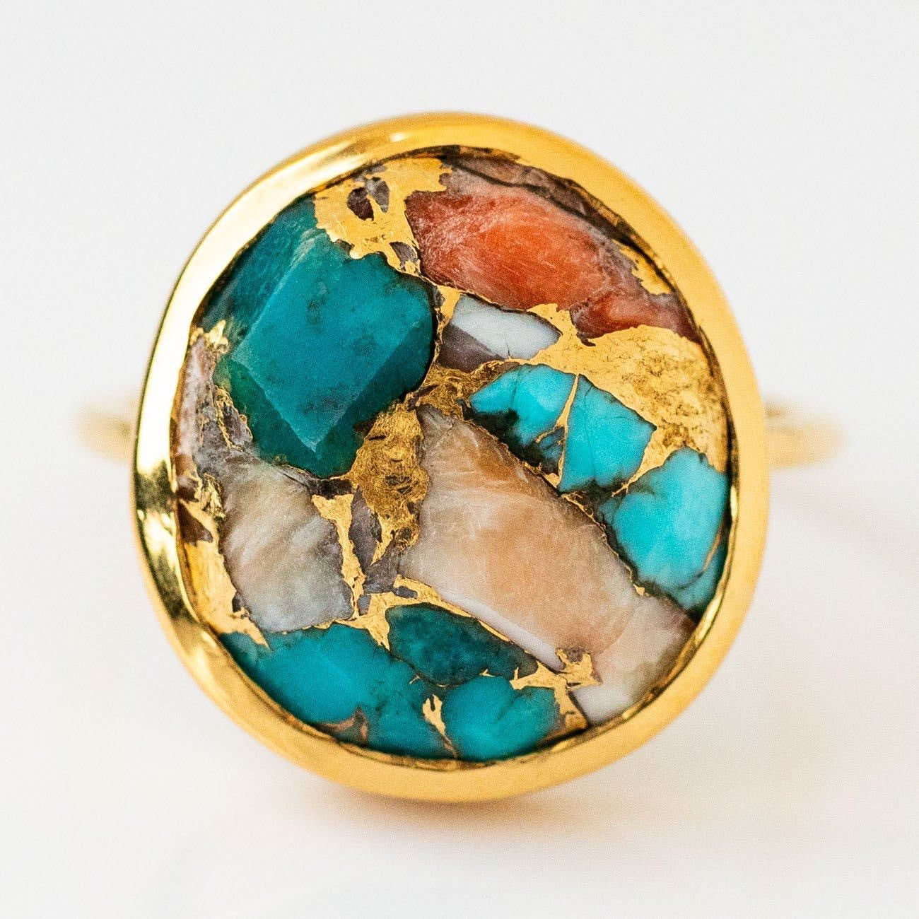 Gold Plated Vintage Melange Gemstone Ring