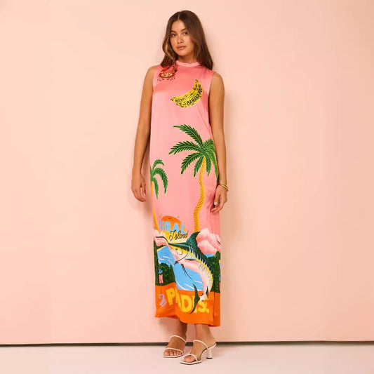 Palms Vacation Satin Dress